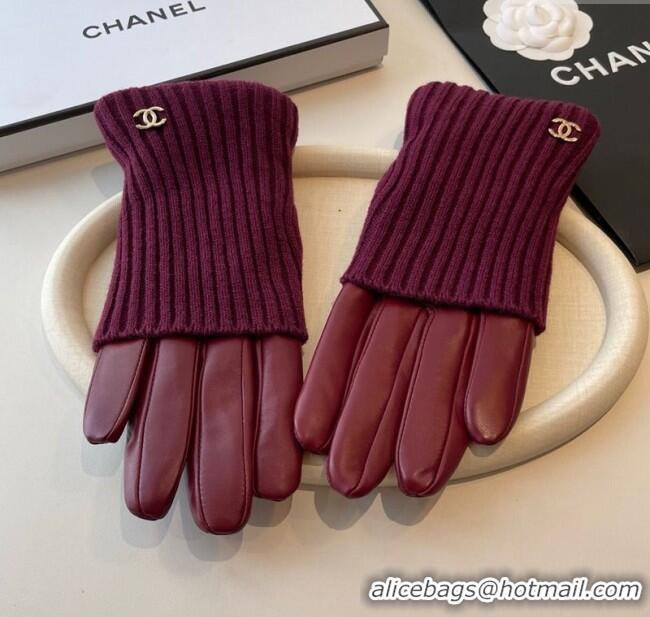Grade Quality Chanel Knit, Lambskin and Cashmere Gloves 1111 Burgundy 2025