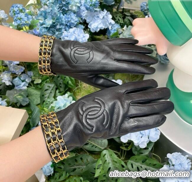 Shop Cheap Chanel Lambskin Gloves with Chain CH111305 Black 2025