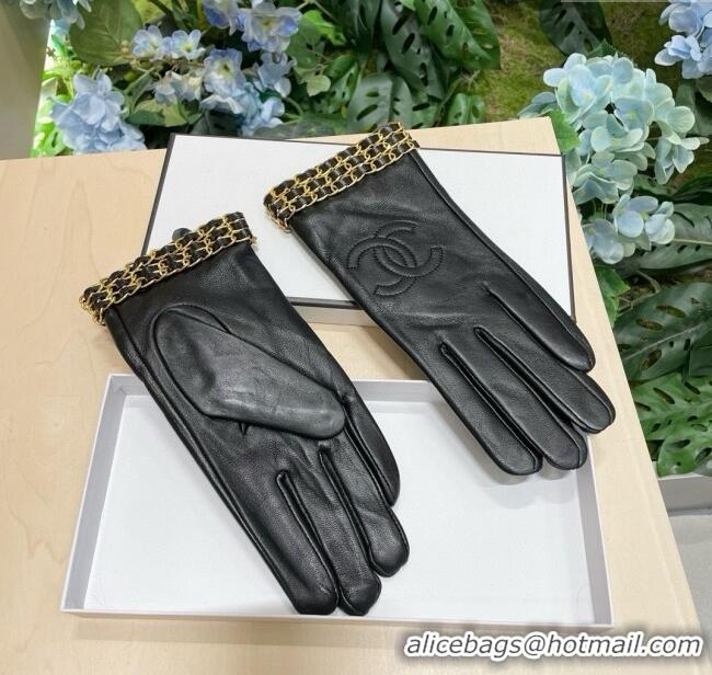 Shop Cheap Chanel Lambskin Gloves with Chain CH111305 Black 2025