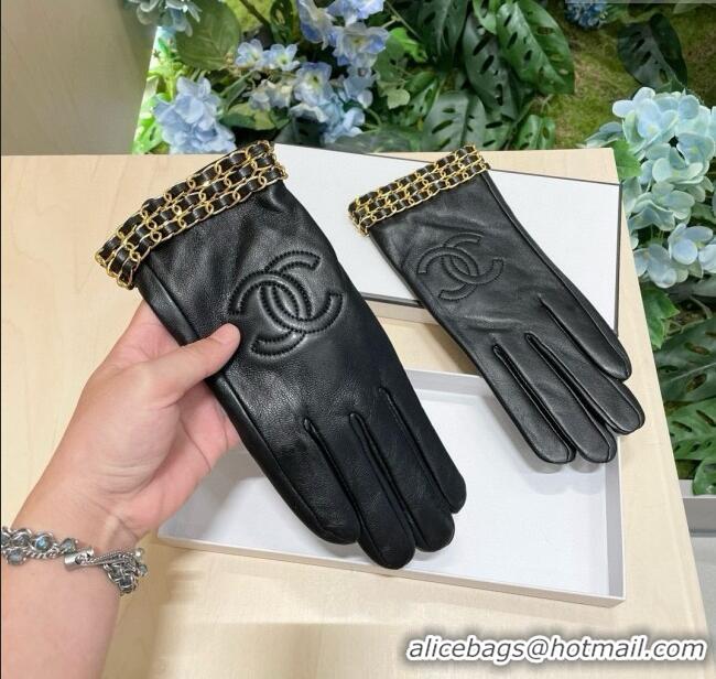 Shop Cheap Chanel Lambskin Gloves with Chain CH111305 Black 2025