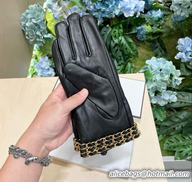 Shop Cheap Chanel Lambskin Gloves with Chain CH111305 Black 2025