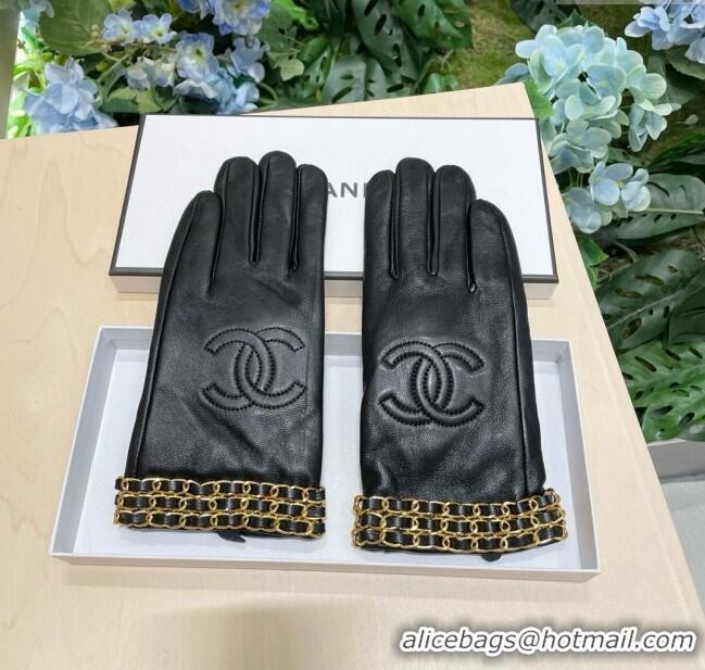 Shop Cheap Chanel Lambskin Gloves with Chain CH111305 Black 2025
