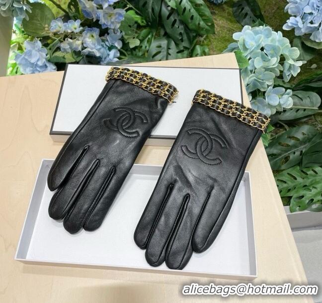 Shop Cheap Chanel Lambskin Gloves with Chain CH111305 Black 2025