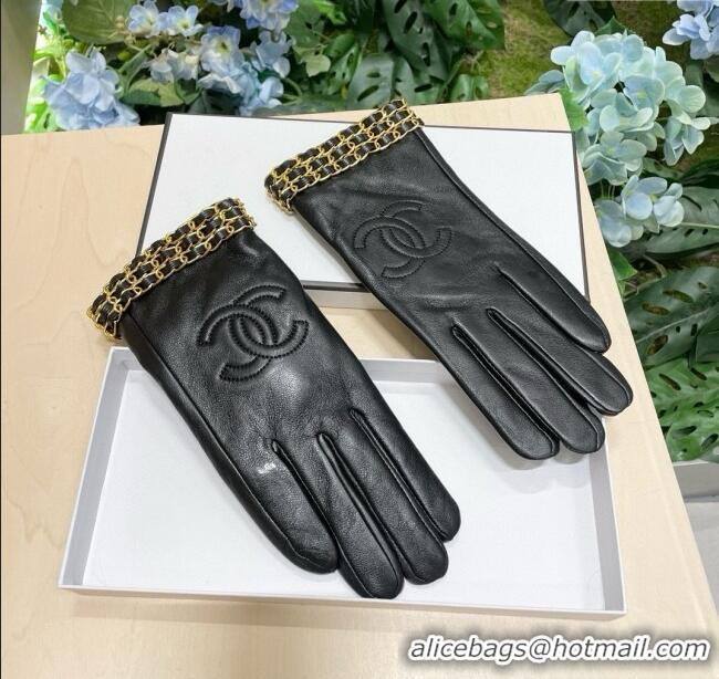 Shop Cheap Chanel Lambskin Gloves with Chain CH111305 Black 2025
