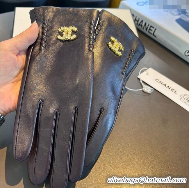 Unique Discount Chanel Lambskin Gloves CH111735 Chocolate Brown 2025