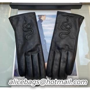 Inexpensive Gucci KingSnake Lambskin Gloves G0111 Black 2024