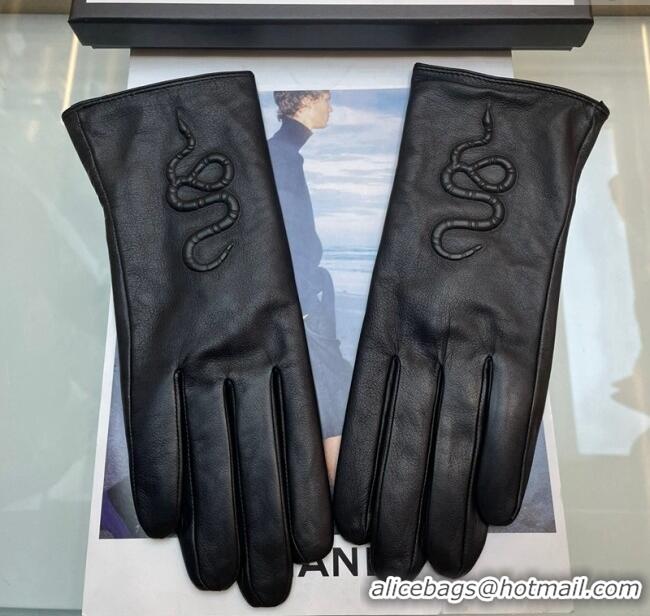 Inexpensive Gucci KingSnake Lambskin Gloves G0111 Black 2024