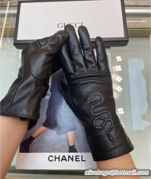 Inexpensive Gucci KingSnake Lambskin Gloves G0111 Black 2024