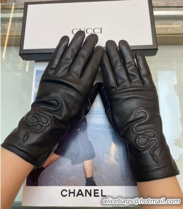 Inexpensive Gucci KingSnake Lambskin Gloves G0111 Black 2024