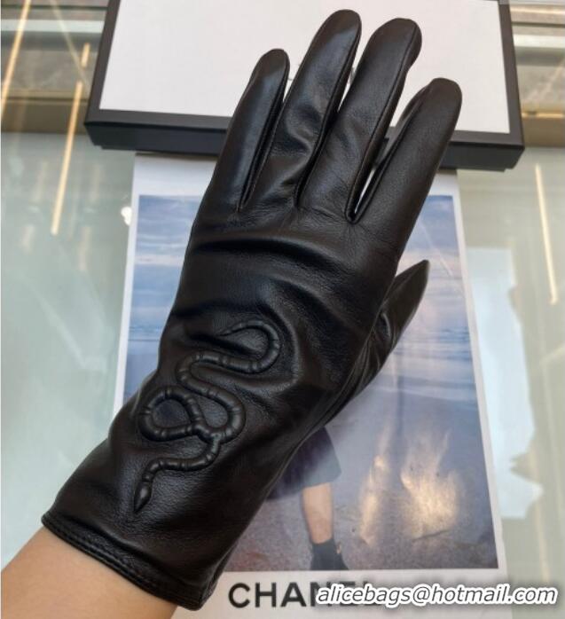 Inexpensive Gucci KingSnake Lambskin Gloves G0111 Black 2024