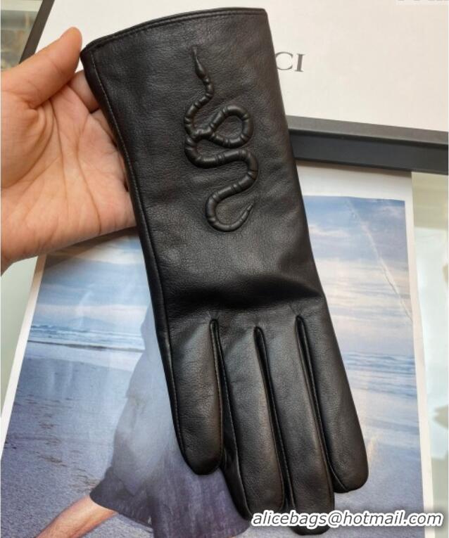 Inexpensive Gucci KingSnake Lambskin Gloves G0111 Black 2024