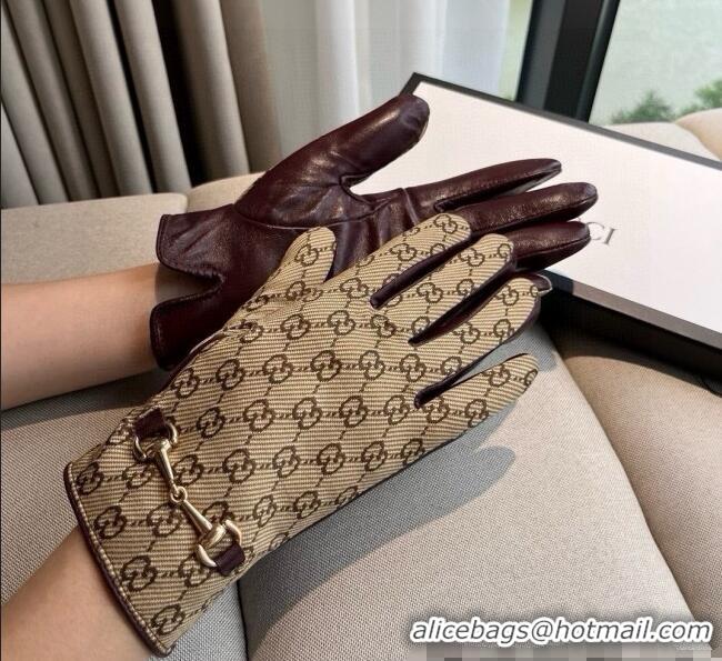 Unique Grade Gucci GG Canvas and Lambskin Gloves with Horsebit 1129 Beige 2024