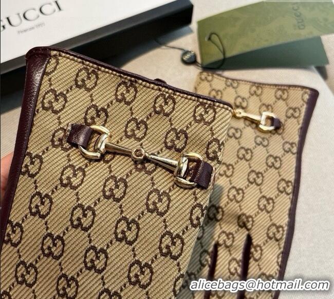 Unique Grade Gucci GG Canvas and Lambskin Gloves with Horsebit 1129 Beige 2024