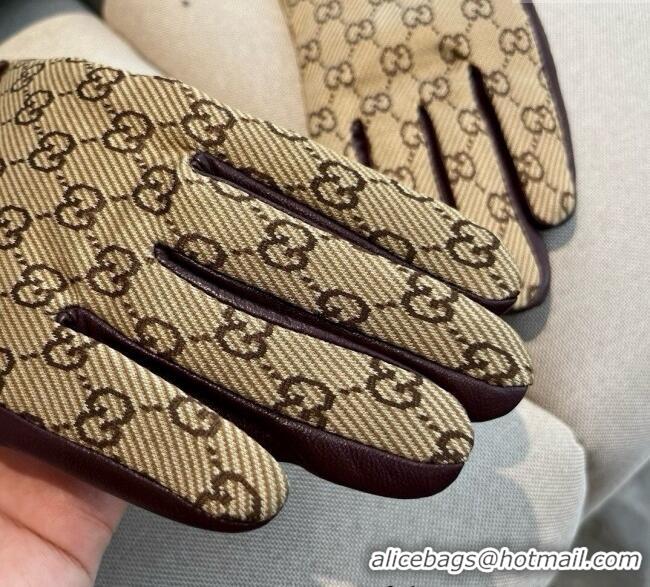 Unique Grade Gucci GG Canvas and Lambskin Gloves with Horsebit 1129 Beige 2024