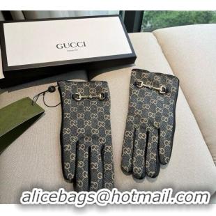 Best Price Gucci GG Canvas and Lambskin Gloves with Horsebit 1129 Dark Blue 2024