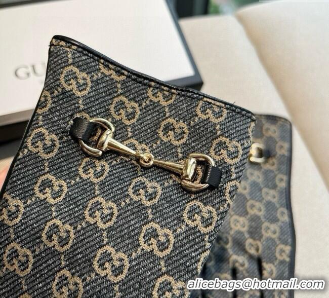 Best Price Gucci GG Canvas and Lambskin Gloves with Horsebit 1129 Dark Blue 2024