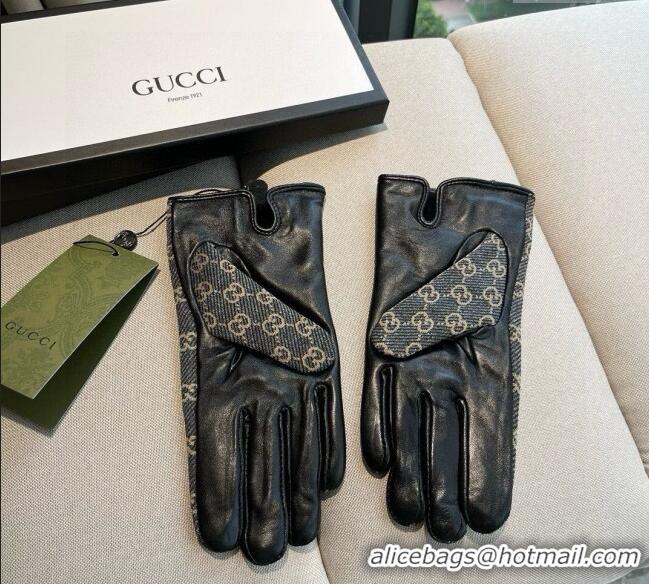 Best Price Gucci GG Canvas and Lambskin Gloves with Horsebit 1129 Dark Blue 2024