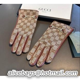 Big Discount Gucci GG Canvas and Lambskin Gloves with Horsebit 1129 Camel 2024