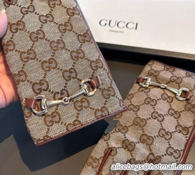 Big Discount Gucci GG Canvas and Lambskin Gloves with Horsebit 1129 Camel 2024
