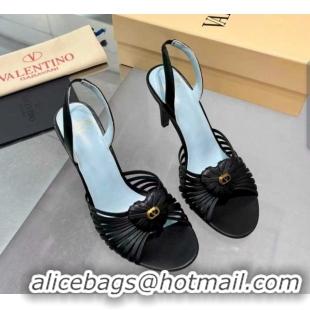 Luxurious Valentino Heart Calfskin Leather Heel Sandals 10cm Black VLTN121501 1215029