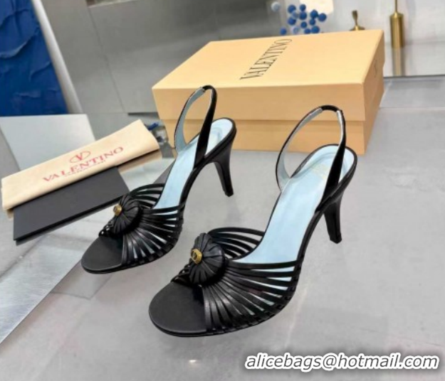 Luxurious Valentino Heart Calfskin Leather Heel Sandals 10cm Black VLTN121501 1215029