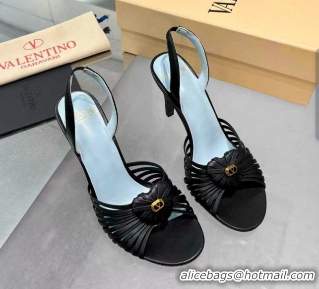 Luxurious Valentino Heart Calfskin Leather Heel Sandals 10cm Black VLTN121501 1215029