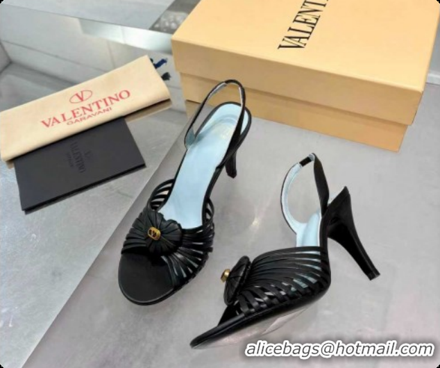Luxurious Valentino Heart Calfskin Leather Heel Sandals 10cm Black VLTN121501 1215029
