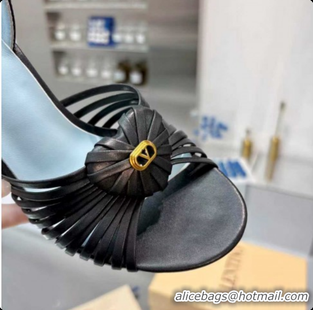 Luxurious Valentino Heart Calfskin Leather Heel Sandals 10cm Black VLTN121501 1215029