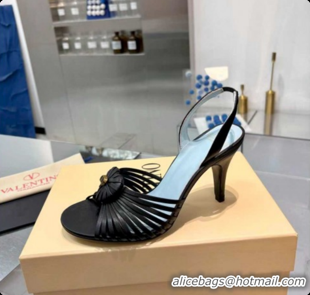 Luxurious Valentino Heart Calfskin Leather Heel Sandals 10cm Black VLTN121501 1215029