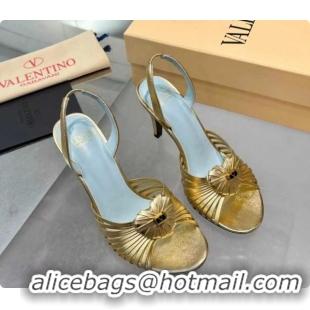 Popular Style Valentino Heart Calfskin Leather Heel Sandals 10cm Gold 2025 VLTN121501 1215030