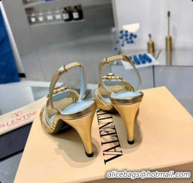 Popular Style Valentino Heart Calfskin Leather Heel Sandals 10cm Gold 2025 VLTN121501 1215030