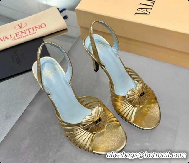 Popular Style Valentino Heart Calfskin Leather Heel Sandals 10cm Gold 2025 VLTN121501 1215030