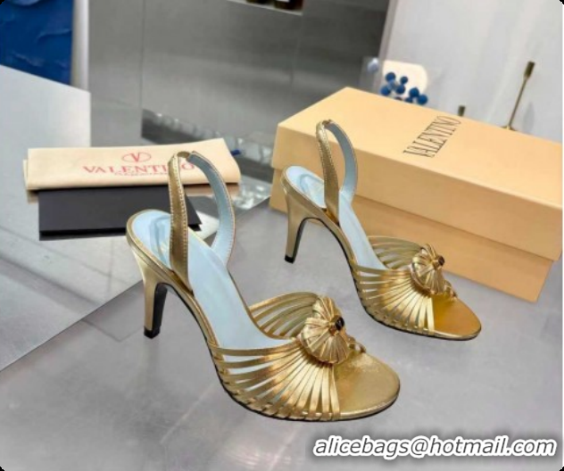 Popular Style Valentino Heart Calfskin Leather Heel Sandals 10cm Gold 2025 VLTN121501 1215030