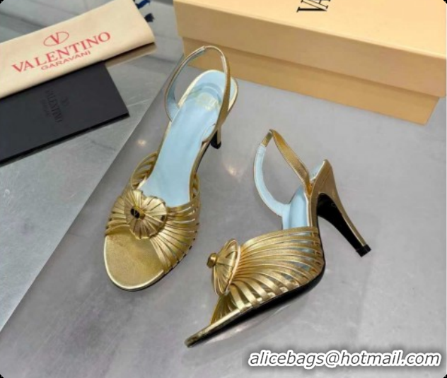 Popular Style Valentino Heart Calfskin Leather Heel Sandals 10cm Gold 2025 VLTN121501 1215030