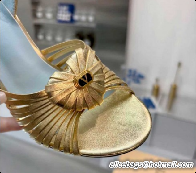 Popular Style Valentino Heart Calfskin Leather Heel Sandals 10cm Gold 2025 VLTN121501 1215030