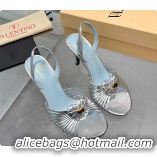 Purchase Valentino Heart Calfskin Leather Heel Sandals 10cm Silver 2025 VLTN121501 1215031