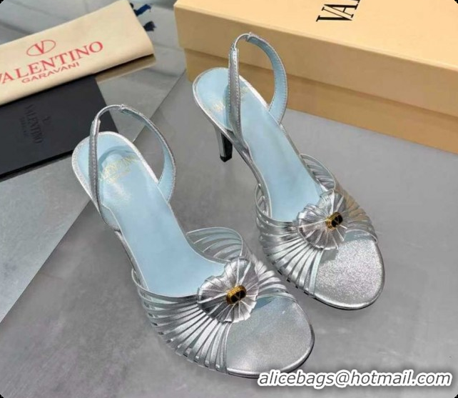 Purchase Valentino Heart Calfskin Leather Heel Sandals 10cm Silver 2025 VLTN121501 1215031