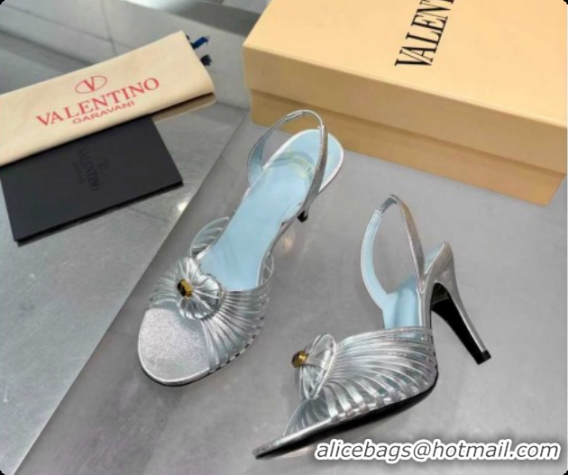 Purchase Valentino Heart Calfskin Leather Heel Sandals 10cm Silver 2025 VLTN121501 1215031