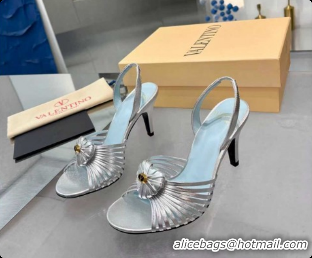 Purchase Valentino Heart Calfskin Leather Heel Sandals 10cm Silver 2025 VLTN121501 1215031