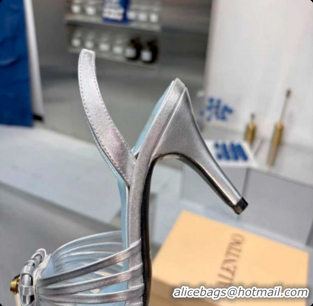 Purchase Valentino Heart Calfskin Leather Heel Sandals 10cm Silver 2025 VLTN121501 1215031