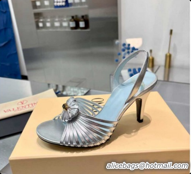 Purchase Valentino Heart Calfskin Leather Heel Sandals 10cm Silver 2025 VLTN121501 1215031