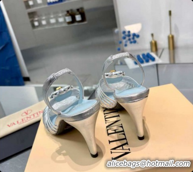 Purchase Valentino Heart Calfskin Leather Heel Sandals 10cm Silver 2025 VLTN121501 1215031