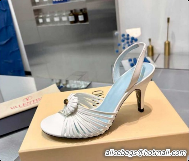 Best Price Valentino Heart Calfskin Leather Heel Sandals 10cm White 2025 VLTN121501 1215032