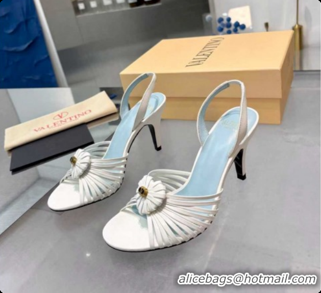 Best Price Valentino Heart Calfskin Leather Heel Sandals 10cm White 2025 VLTN121501 1215032