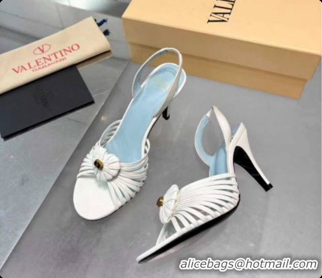 Best Price Valentino Heart Calfskin Leather Heel Sandals 10cm White 2025 VLTN121501 1215032