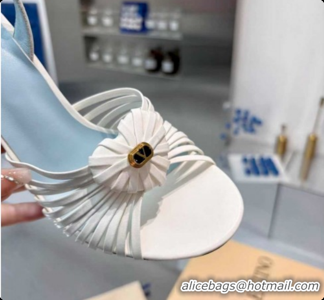 Best Price Valentino Heart Calfskin Leather Heel Sandals 10cm White 2025 VLTN121501 1215032