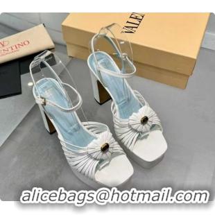 Good Quality Valentino Heart Calfskin Leather Platform Sandals 11cm White 2025 VLTN121501 1215033