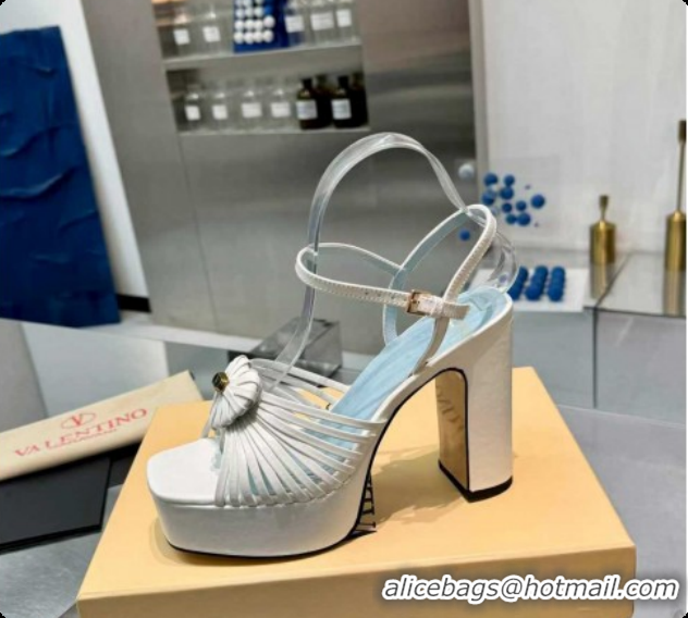 Good Quality Valentino Heart Calfskin Leather Platform Sandals 11cm White 2025 VLTN121501 1215033