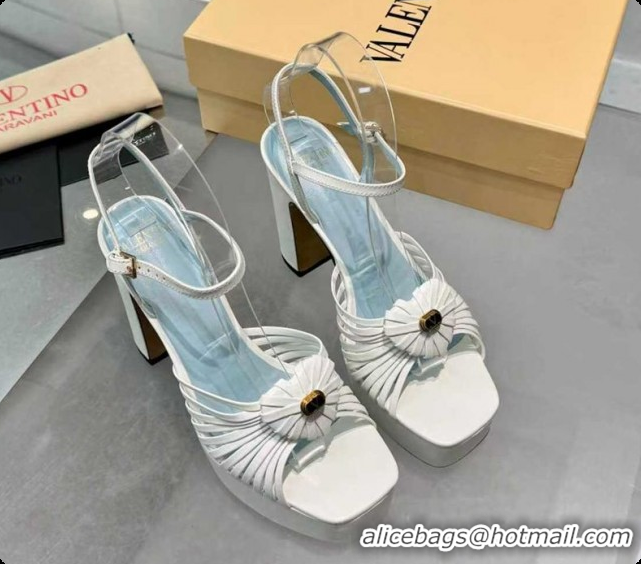 Good Quality Valentino Heart Calfskin Leather Platform Sandals 11cm White 2025 VLTN121501 1215033