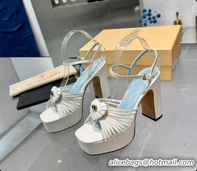 Good Quality Valentino Heart Calfskin Leather Platform Sandals 11cm White 2025 VLTN121501 1215033